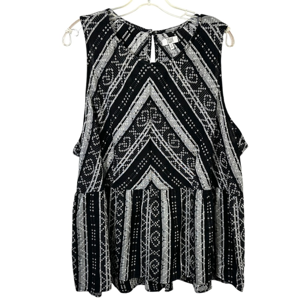 True Craft Plus Size 3X Tank Top Black White Sleeveless Peplum Boho Western 430‎